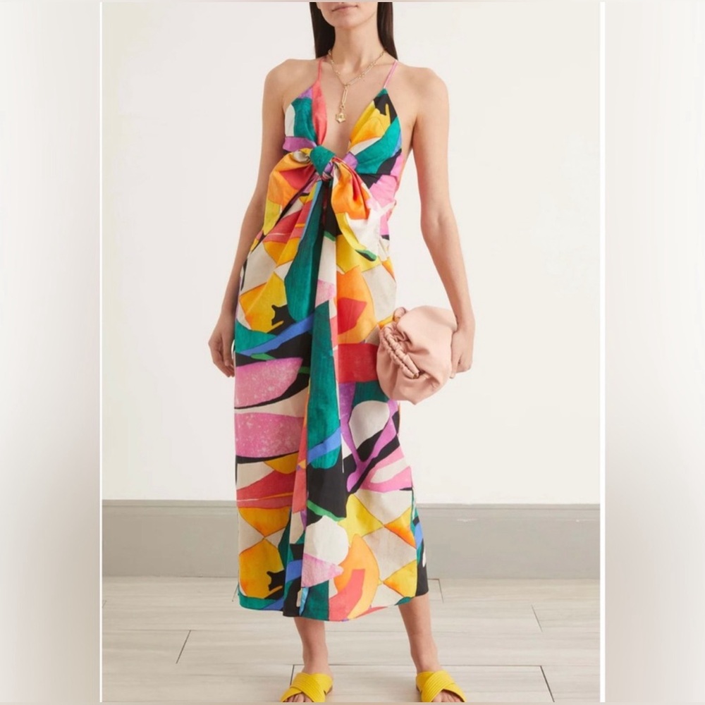 Mara Hoffman Lolita Organic Cotton Tie-Front Printed Maxi Dress Size Medium